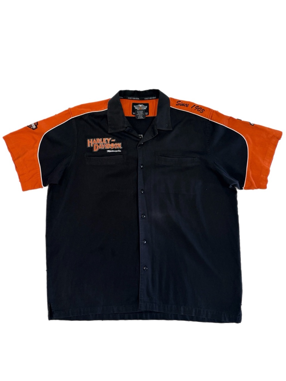 Harley-Davidson Racing Colorblock Garage Button-Up Shirt Men's 2XL Black Orange